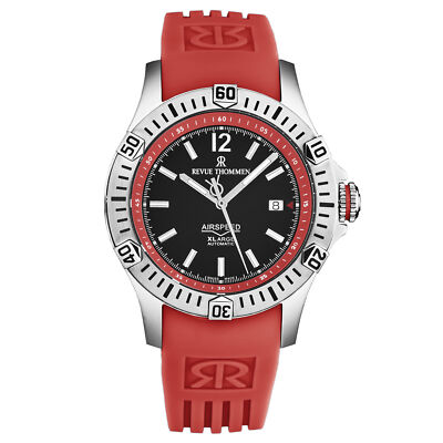 Pre-owned Revue Thommen Men's 'air Speed' Black Dial Red Strap Automatic 16070.4636