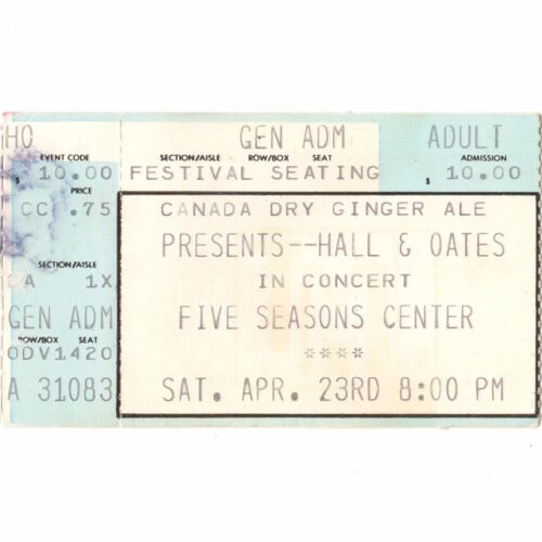HALL & OATES Concert Ticket Stub CEDAR RAPIDS IA 4/23/83 FIVE SEASONS H2O TOUR