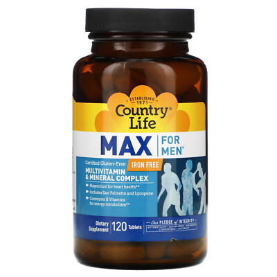 Max for Men, Мультивитаминный и минеральный комплекс, без железа, 120 таблеток