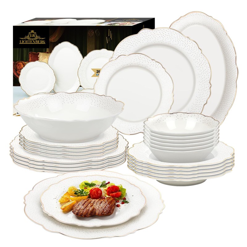 26-Teilige Geschirrset Tafelservice 6 Personen Kombiservice Porzellan Keramik