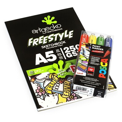 Artgecko A5 Freestyle Croquis 10 Blanc Pages PC-1M Primaire Portefeuille De 4