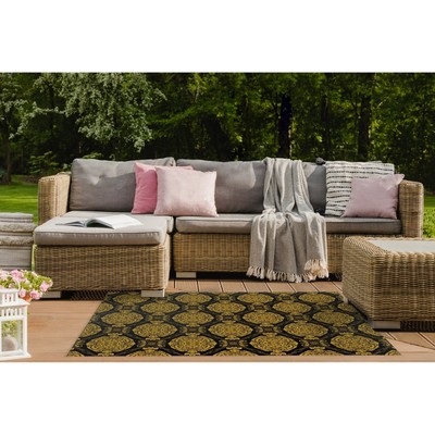 SUMA BLACK & GOLD Outdoor Rug By Kavka Designs Black, Gold 8' x 10'
