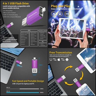 USB Stick 128GB USB 3.0 Externer Speicher Speichererweiterung für iPhone iPad