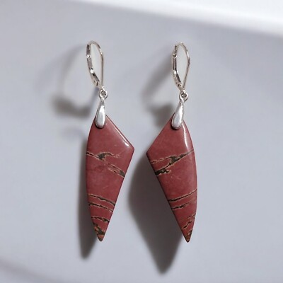 Artisan Red Creek Jasper Sterling Earrings Geometric Gemstone Slab Silver 925