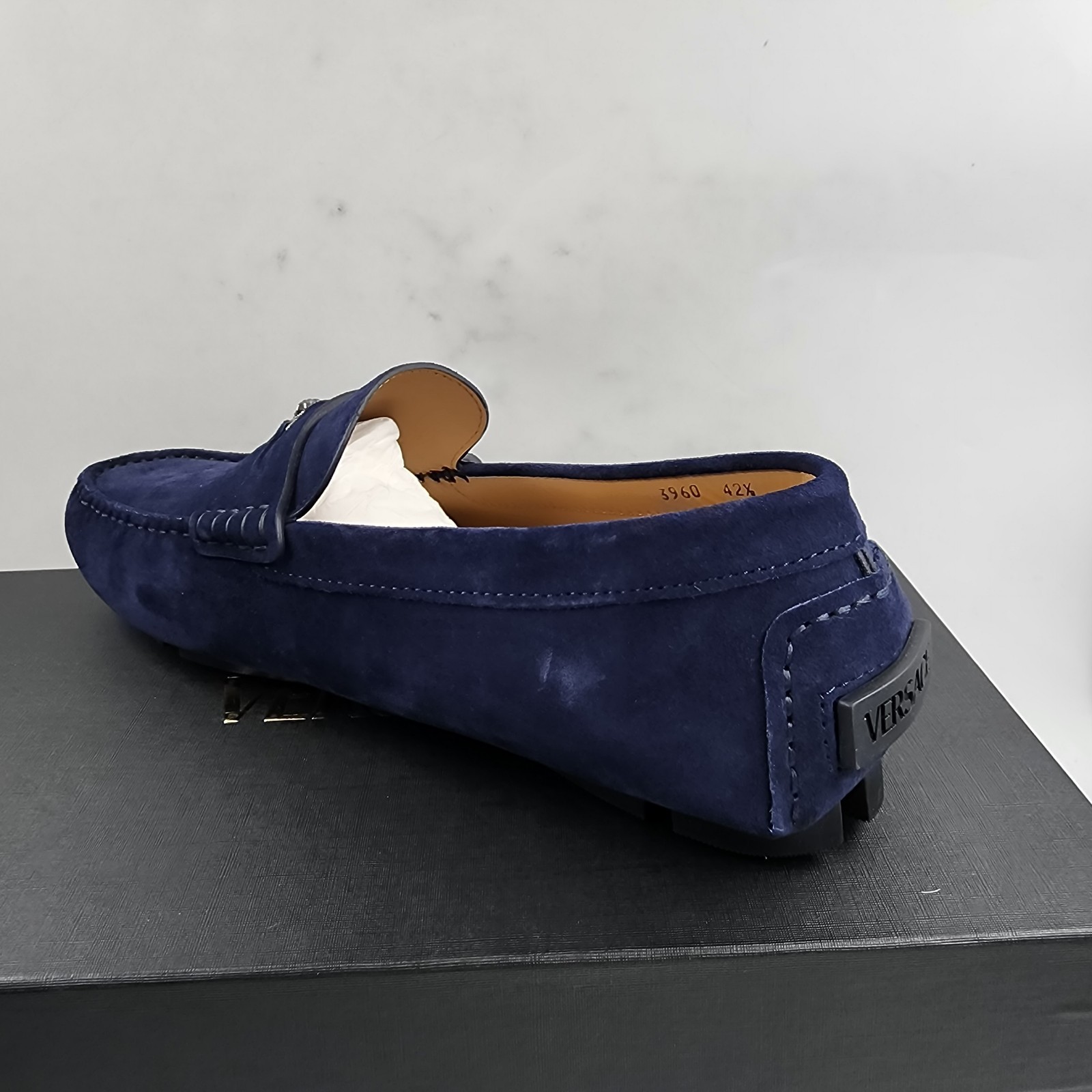 Versace Medusa Penny Loafers Men's 42.5/9.5US Blue Stitched Moc Toe Slip On - Picture 13 of 24