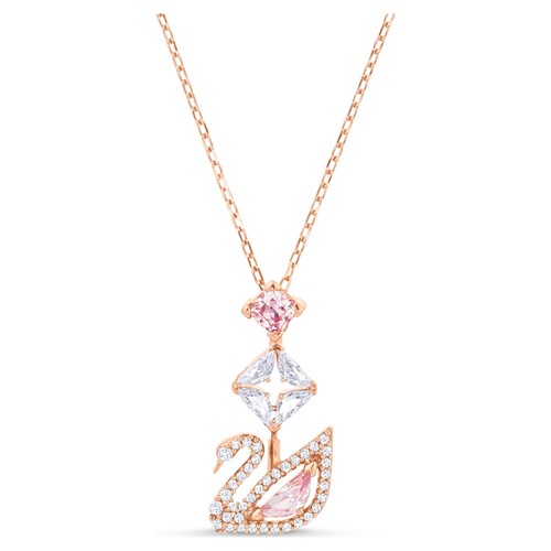 Swarovski Swan Pendant Necklace Swan, Pink, Rose Gold-Tone