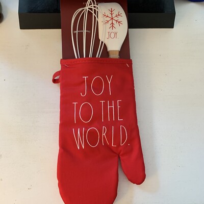 Rae Dunn Christmas 3 Piece Baking Set Oven Mitt Whisk Spatula JoY NEW!