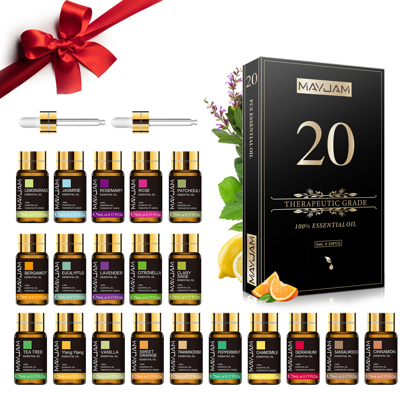 20PC*5ml Essential Oil Set Aromatherapy Gift Kit 100% Pure Oils for Humidifiers