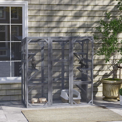 PawHut Catio Outdoor Cat Enclosure for 1-3 Cats, 59" x 28" x 60", Gray