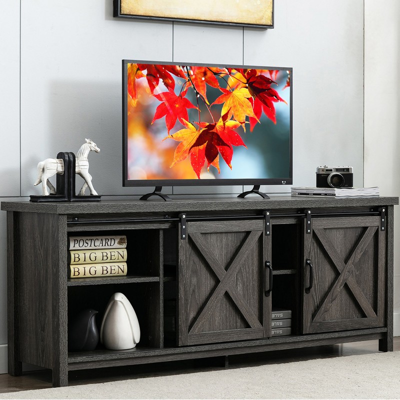 Farmhouse Sliding Barn Door Console For Up To 65 Inch Tvs