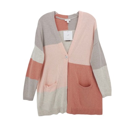 NWT J JILL Cardigan Colorblock 1-Button Cotton Blend Oversized Sz PETITE MEDIUM