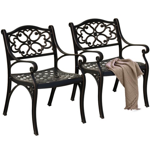 Set of 2 Outdoor Cast Aluminum Chairs with Armrest Dining Chair Adjustable Feet