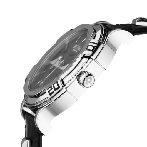 Pre-owned Rebel Men's Rb102-4071 Brooklyn Bridge Black Dial Black Leather Wristwatch