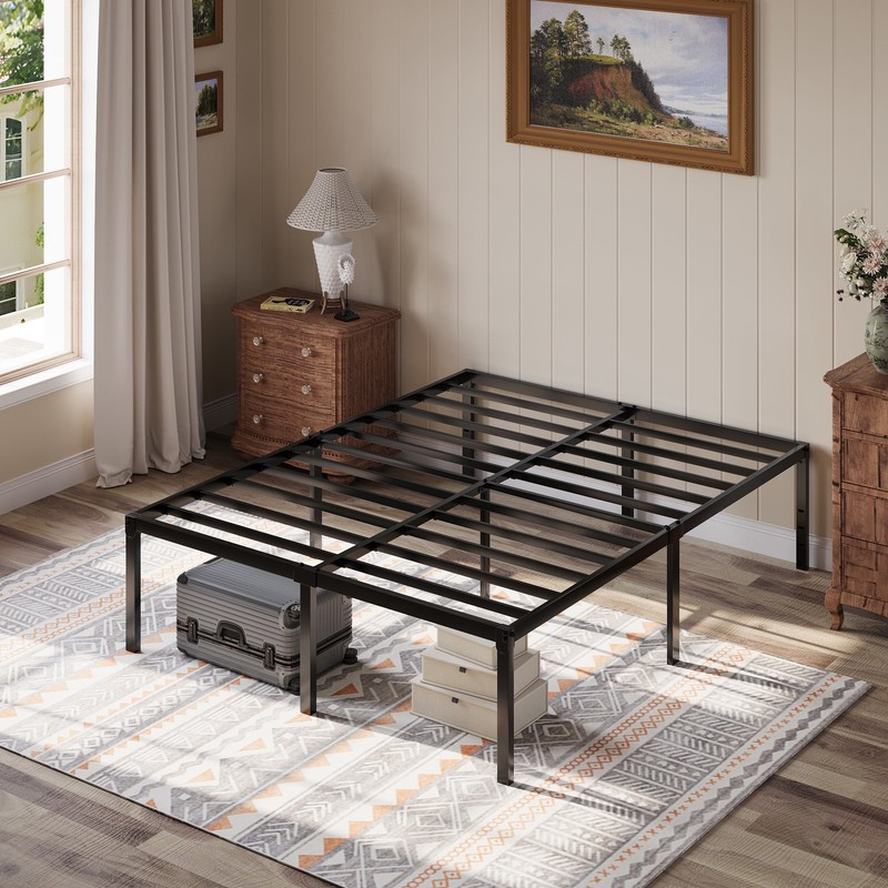 Queen Bed Frame, 18'' Metal Platform Bed with 16.6'' Under-Bed...