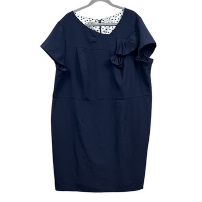 Sandra Darren Dress Women's Plus Navy 24W Ruffle Neck Cap Sleeve Sheath