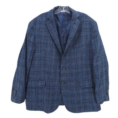 Jos A Bank Reserve E Thomas Wool Silk Linen Blazer Woven in ITALY Blue Plaid 46R