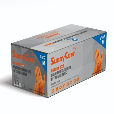 1000 SunnyCare  8Mil Orange Diamond Textured Nitrile Gloves Powder Free  Medium
