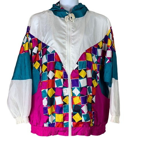 ジャケット・アウター vintage lace hoodie jacket Vintage Windbreaker Jacket Size 2X Multicolor Zip Up Pockets