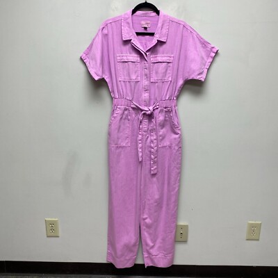Universal Thread Purple Short Sleeve Pockets Belted Button Up Denim Jumpsuit 4