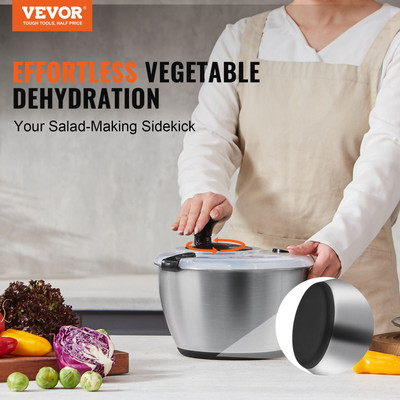 VEVOR Stainless Steel Salad Spinner, 4.75Qt, One-handed Easy Press Large Vegetab