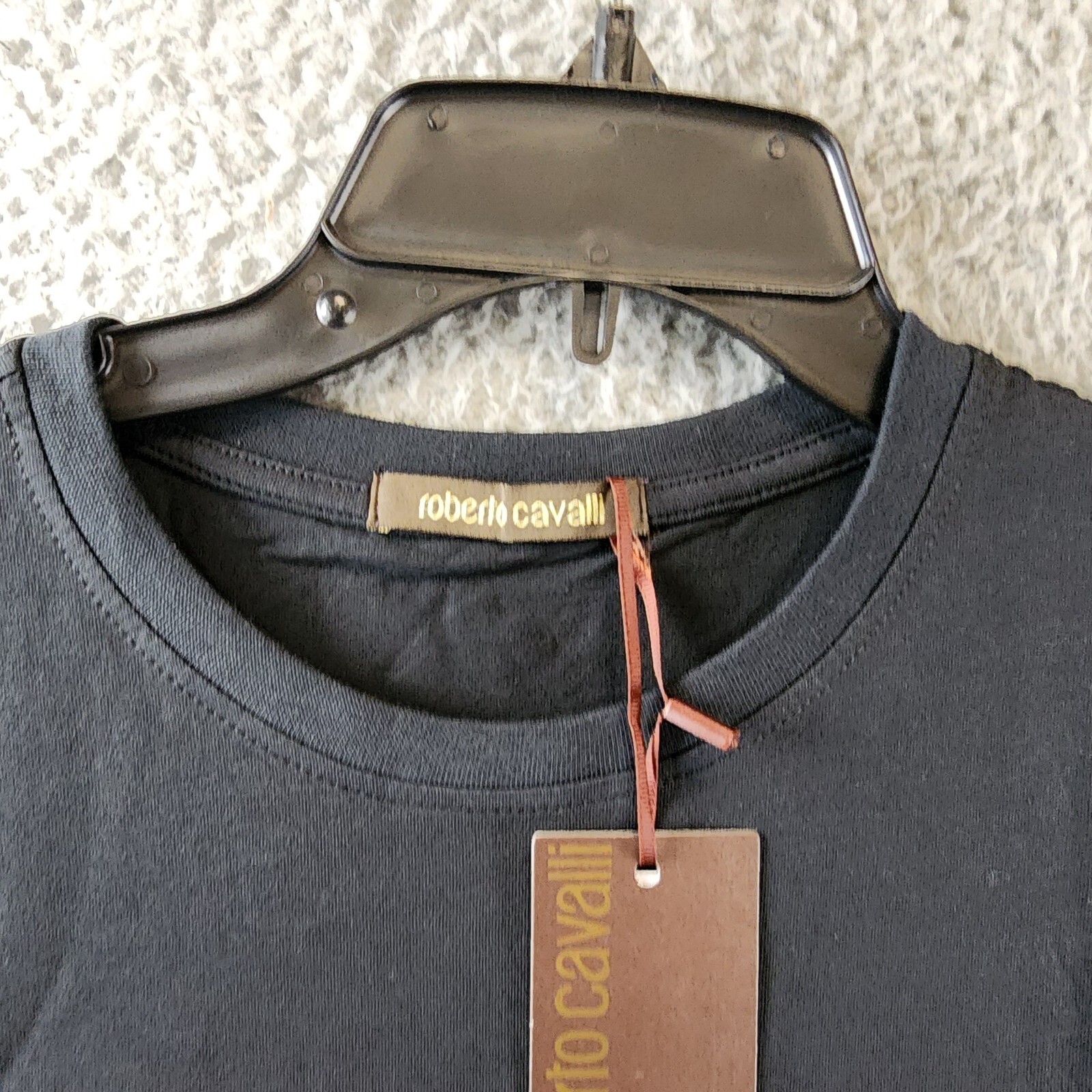 ROBERTO CAVALLI Logo Print T-shirt Men's M Black Crewneck Pullover Short Sleeve~ - Picture 6 of 12