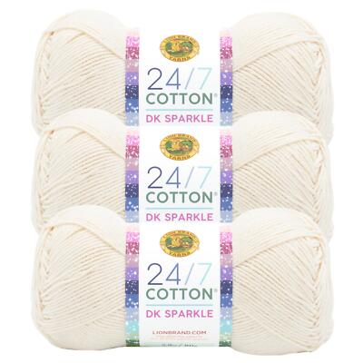 (3 Pack) Lion Brand Yarn 769-305Y 24/7 Cotton DK Sparkle Yarn, Star