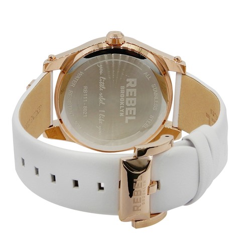 Pre-owned Rebel Women's Rb111-8021 Gravesend Crystals Puzzel-piece Dial Leather Watch