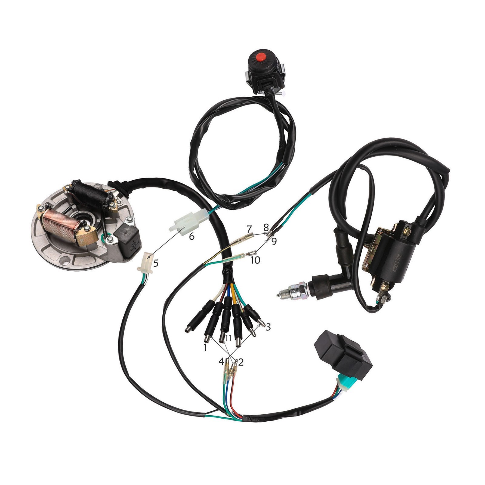 C-FUNN Motorrad CDI Zündkerzen Schalter Kit – Universal Für 50-125cc 4-Takt Dirt Bikes, Inkl. Kabelbaum, Spule, Magnetzünder.