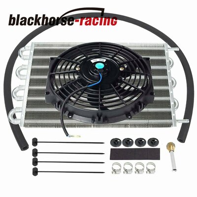 Aluminum 15-1/2'' Transmission Oil Cooler w/ 10'' Cooling Radiator Fan Kit