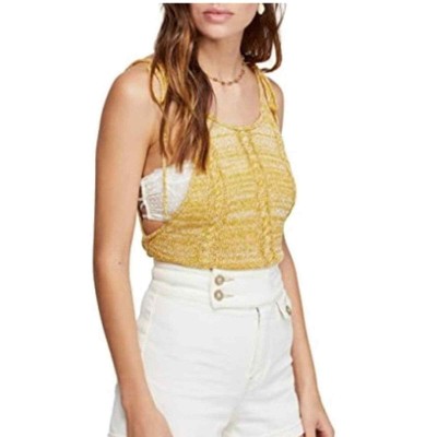 Free People Women's Bombshell Tie Shoulder Tank Cropped Tank Top Gold M NWT
