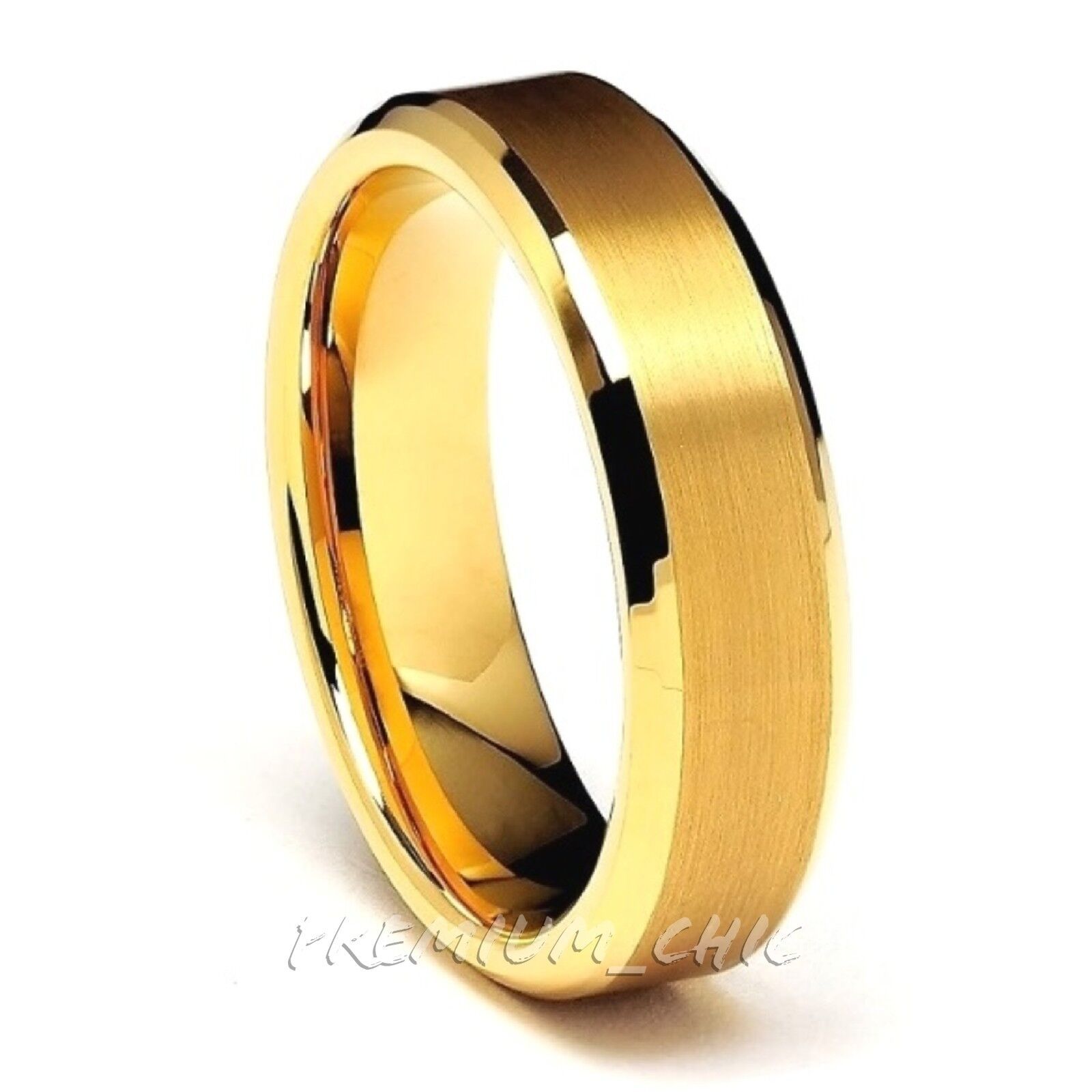 24k Gold Tungsten Carbide Mens Wedding Band Ring Brushed