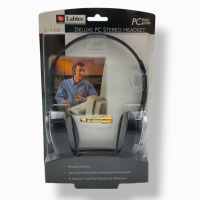 Vintage 1998 Deluxe PC Stereo Headset #C-110 Labtec New On Card Gold Stereo Plug