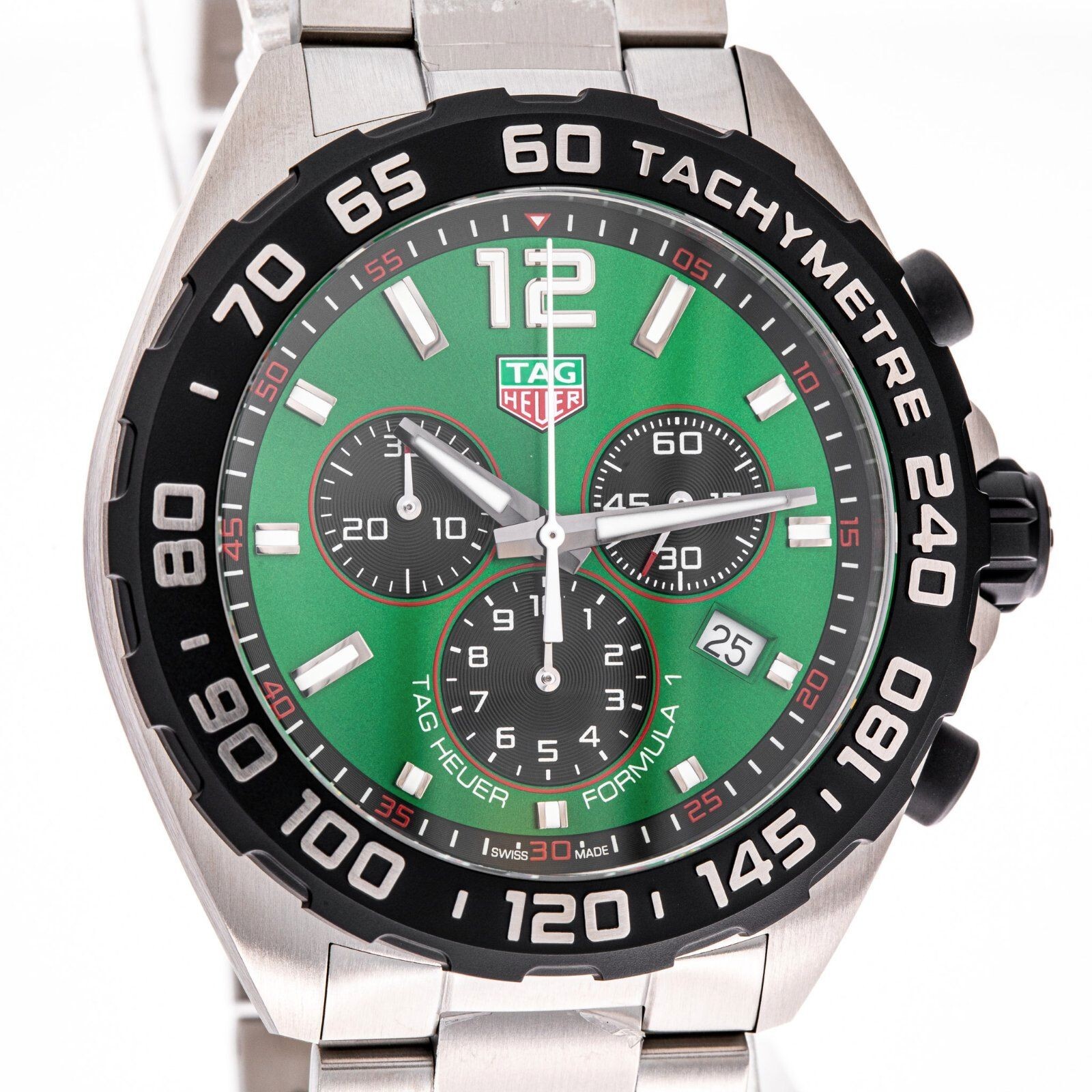 Pre-owned Tag Heuer Formula 1 Quartz Green Dial Steel 43 Mm Men's Watch Caz101ap.ba0842