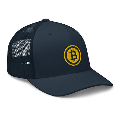 Yellow Bitcoin Crypto Currency Symbol Embroidered Trucker Cap Snapback Hat