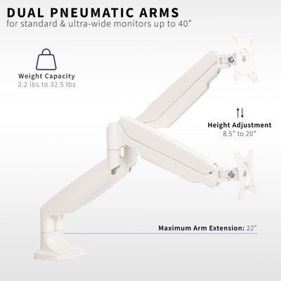 VIVO White Dual Ultrawide 40" Monitor Desk Mount with Pneumatic Spring Arms