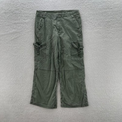 American Eagle Cargo Pants Women 14 Green Super High Rise Baggy Wide Leg Y2K