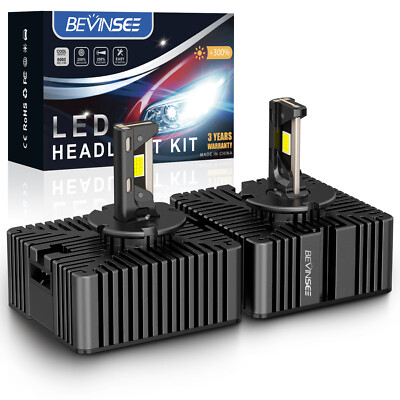 BEVINSEE D5S LED Headlight Bulbs High Low Beam 6000K Bright White HID Replace