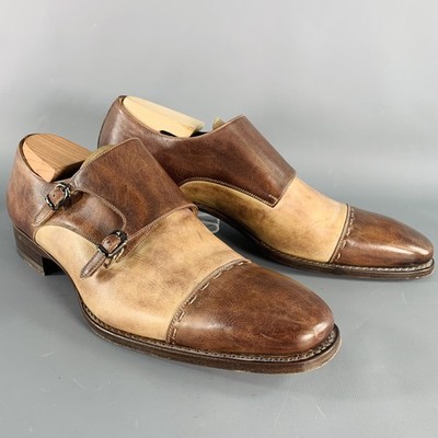 CALZOLERIA HARRIS Size 10.5 Brown Tan Two Toned Leather Monk  display picture 2