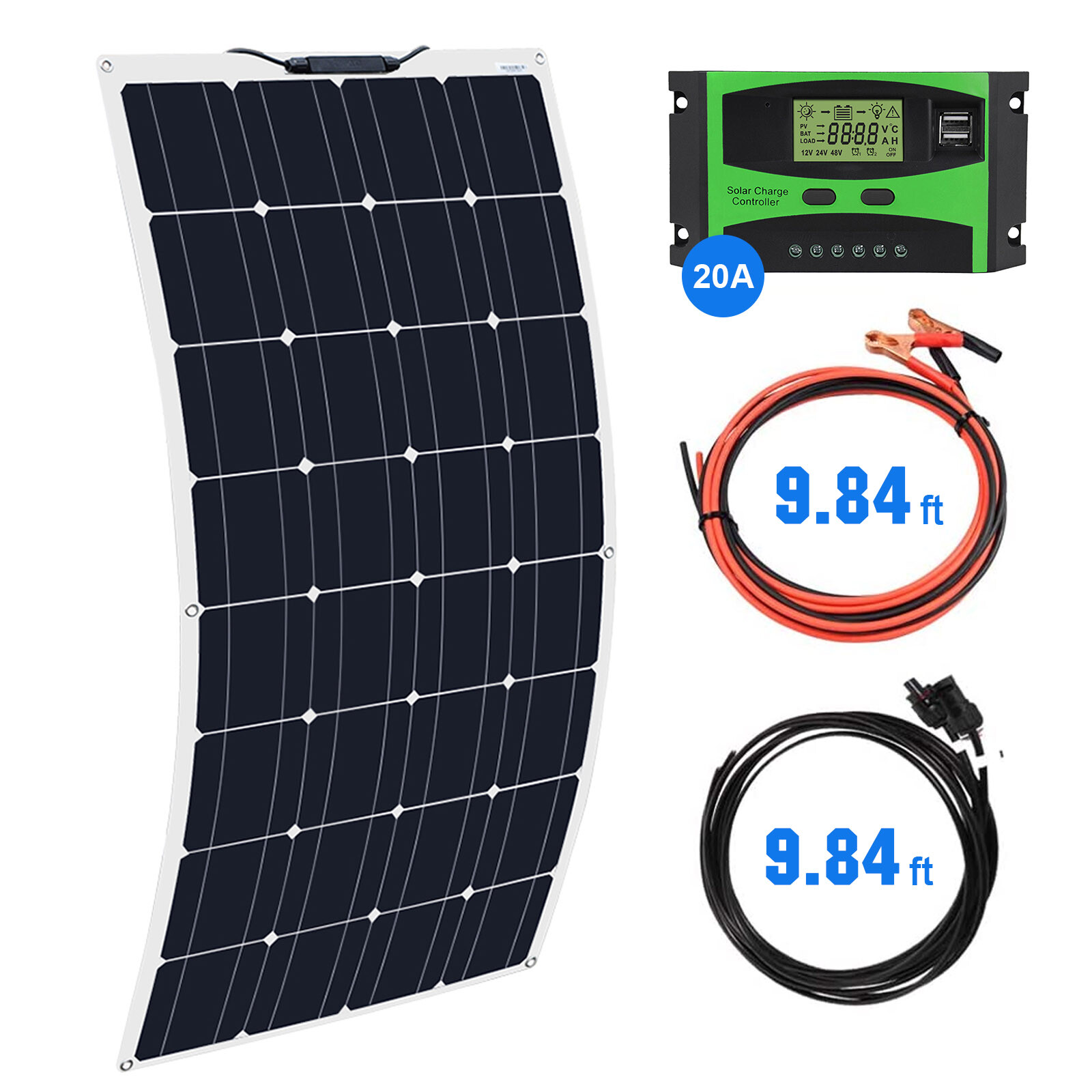 100W Flexible Solar Panel 12V Battery Charger Kit For RV Boat Car Home Roof 2023