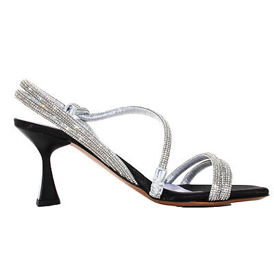 Pre-owned Albano P23us Woman Sandal Heel 3325 Cristal In Nero / Cristal