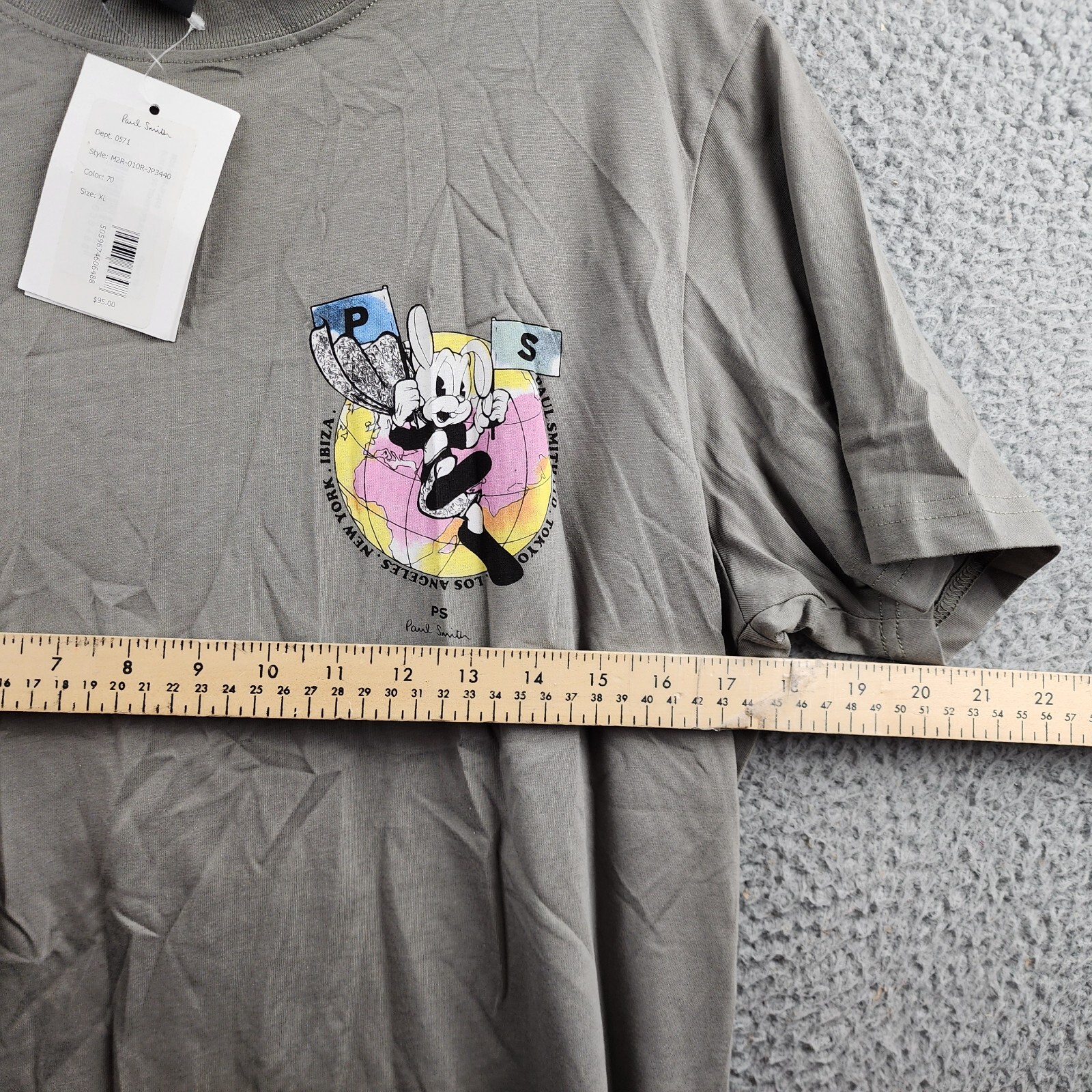 PS Paul Smith Slim Fit Rabbit Print Tee Men's XL Gray Crew Neck Short Sleeve~ - Picture 9 of 15