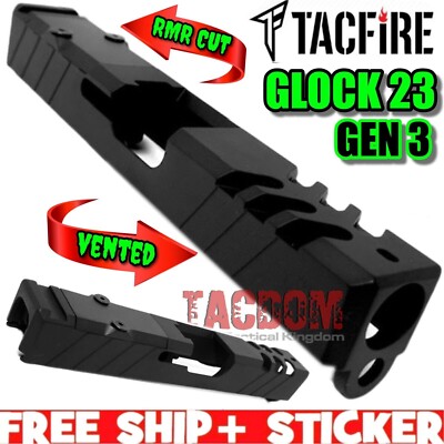 TACFIRE RMR Fluted BLACK SIGNATURE SLIDE for GL0CK 23 Gen 3 -416 STAINLESS STEEL