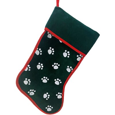 Dog Paw Prints Green Felt Christmas Stocking Holiday
