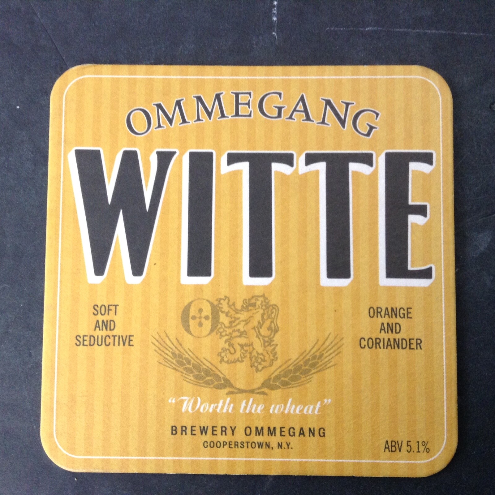VINTAGE Beer Memorabilia Coaster/Mat BREWERY Ommegang Witte Wheat Ale