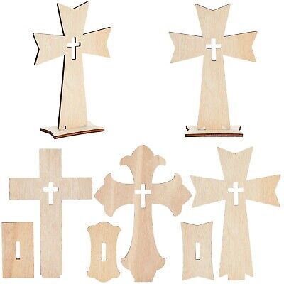 12x Easter Wood Standing Cross for Holiday Decoration, Light Brown, 7 Inches
