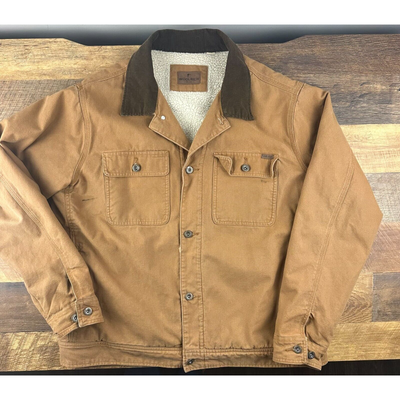 Woolrich Jacket Mens XL Canvas Sherpa Lined Trucker Work Jacket Brown