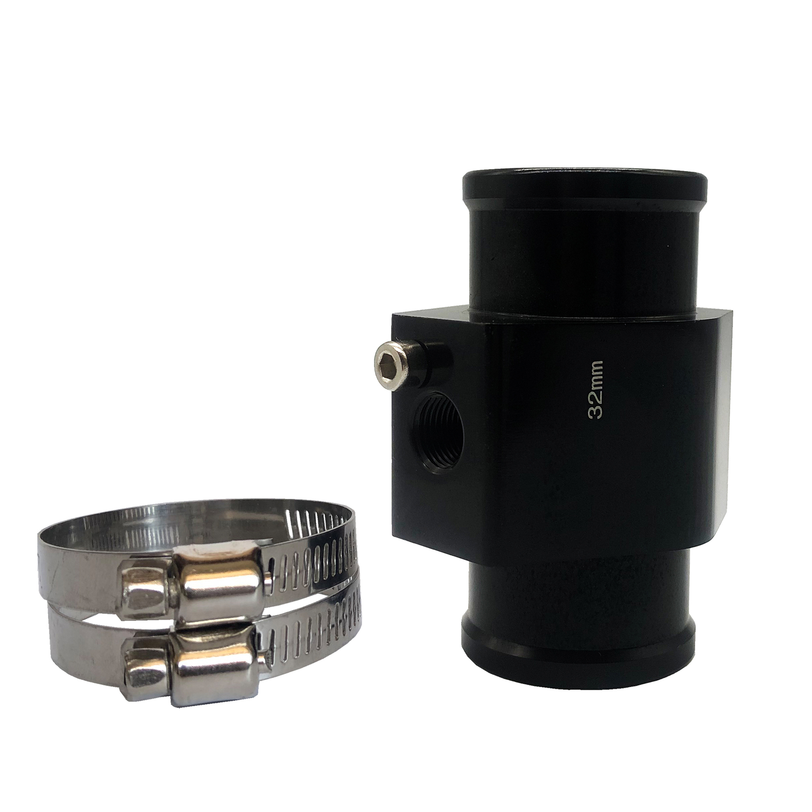 32mm Radiator Sensor Adapter For Water Coolant Temp Gauge Adaptor W/Hose Clamps