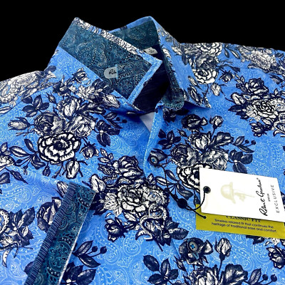 Robert Graham Exclusive Embroidered Floral Roses & Snakes Short Sleeve Shirt XL