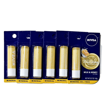 6 Nivea All Day Nourishing Moisture Milk & Honey Lip Care .17oz