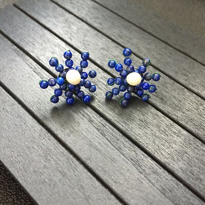 D13 Boucles D'Oreilles Étoile Avec Lapis Lazuli Prise En Argent 925